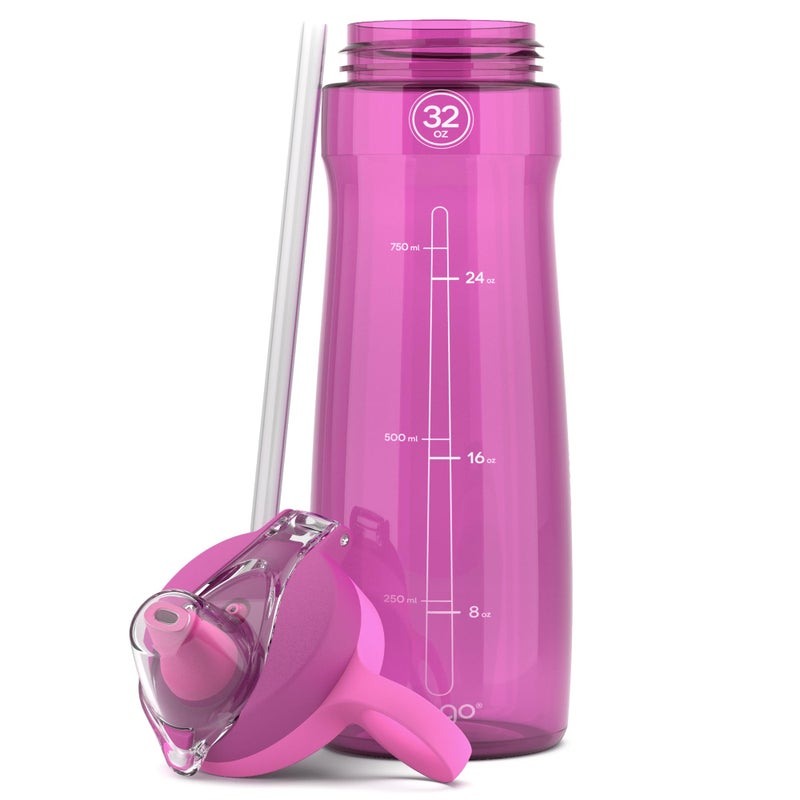 Pogo BPA-Free Tritan Plastic Water Bottle with Soft Straw, 32 Oz, Fuchsia - Image 4